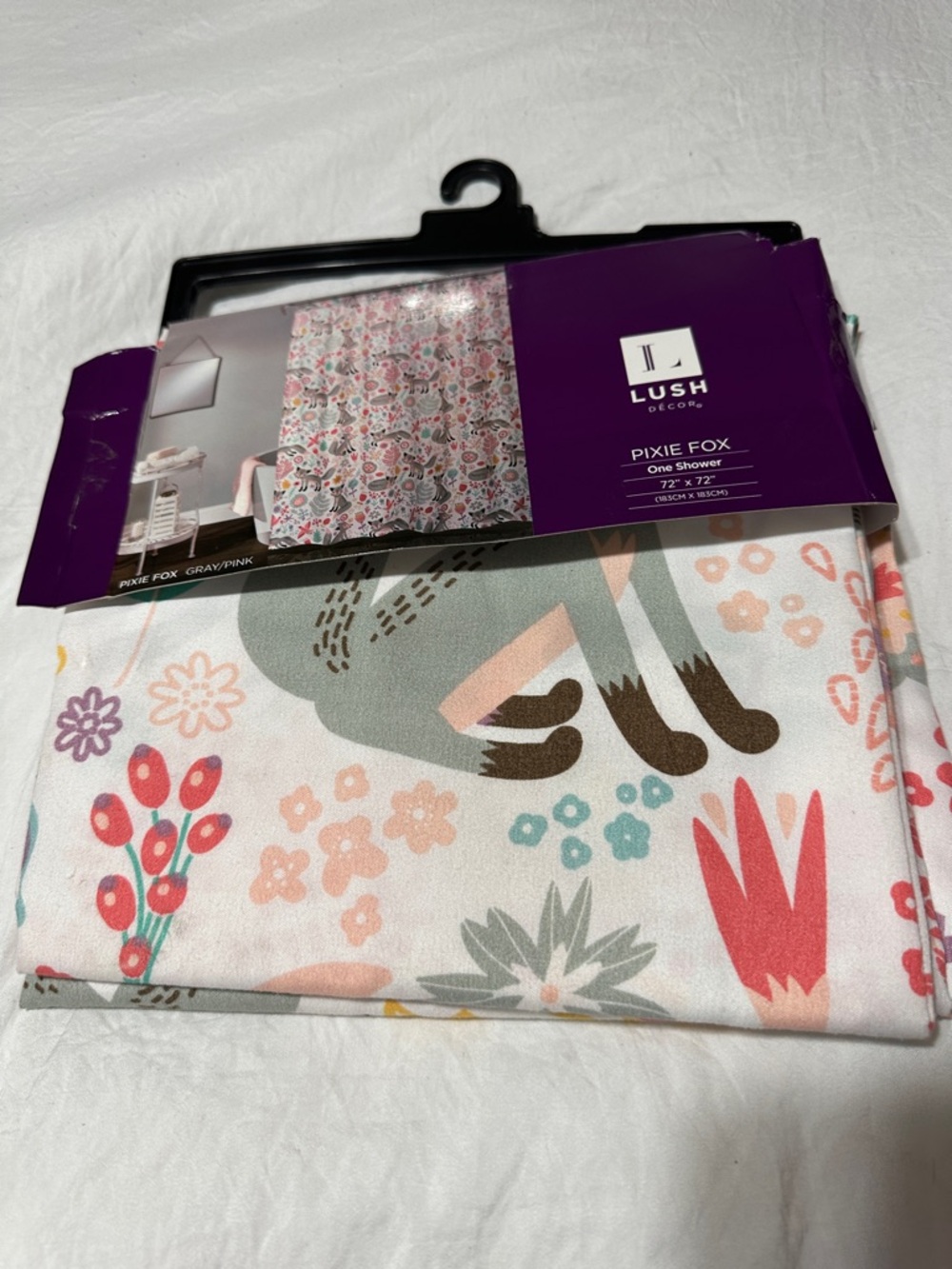 Lush Pixie Fox Floral Fox Shower Curtain Panel - White, Pink, Yellow & Teal